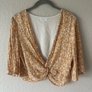 Sage The Label Yellow Floral Twist Front Crop Top Women’s Large